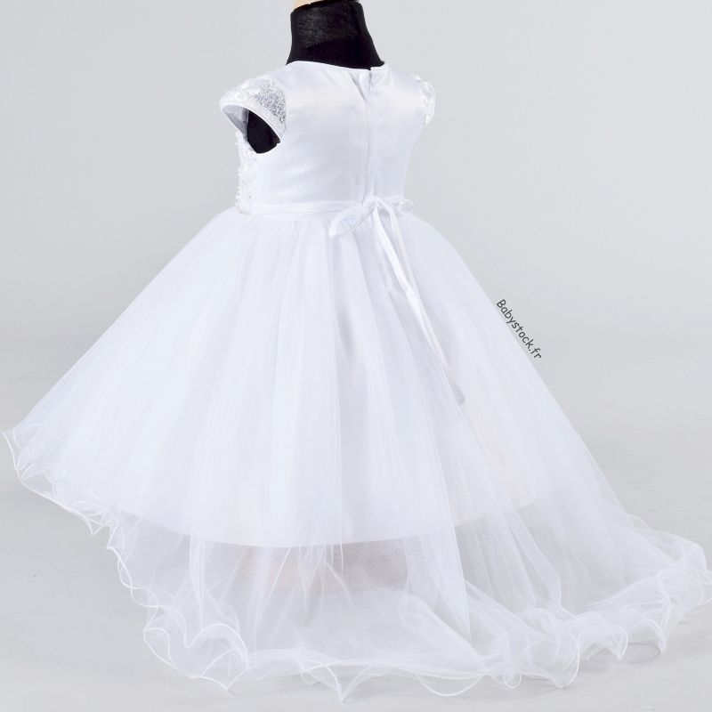 Robe princesse petite fille blanche en tulle brodé avec jolies