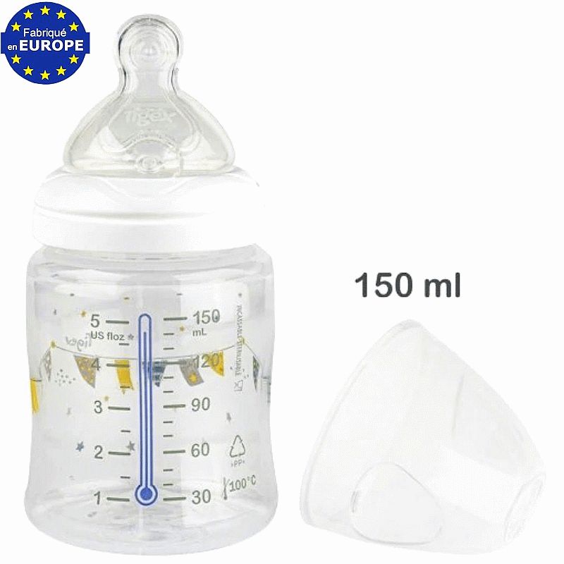 Biberon bébé Multiflow TIGEX 150ml, alerte température > Babystock