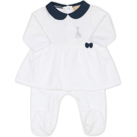 Pyjama robe bébé fille en velours côtelé bio blanc Sophie la Girafe