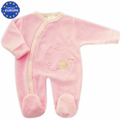 Pyjama bébé préma fille 40cm en velours rose brodé Lapin