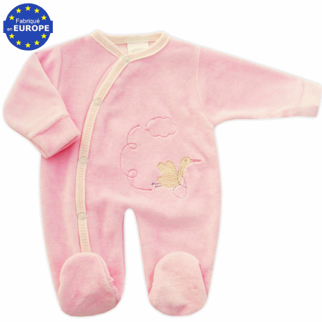 Pyjama bébé préma fille 40cm en velours rose brodé Lapin