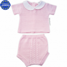 Ensemble bébé fille naissance en maille 100% coton rose