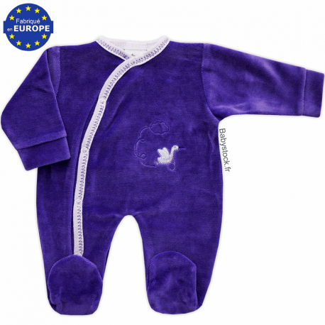 Pyjama bébé préma fille 40cm en velours violet Cigogne