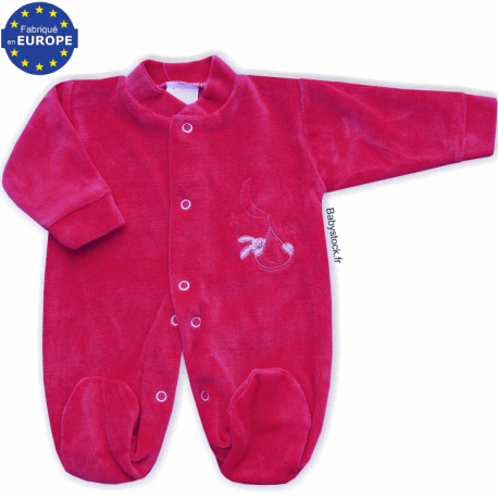 Pyjama préma 43cm en velours rose fushia brodé Lapin