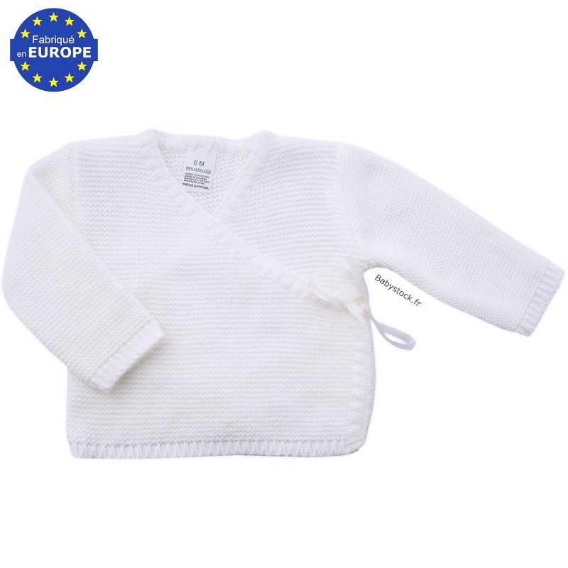 Brassière NAISSANCE MIXTE, blanc-LAIT, laine calinou Bergère de France,  tricot bebe, layette bb