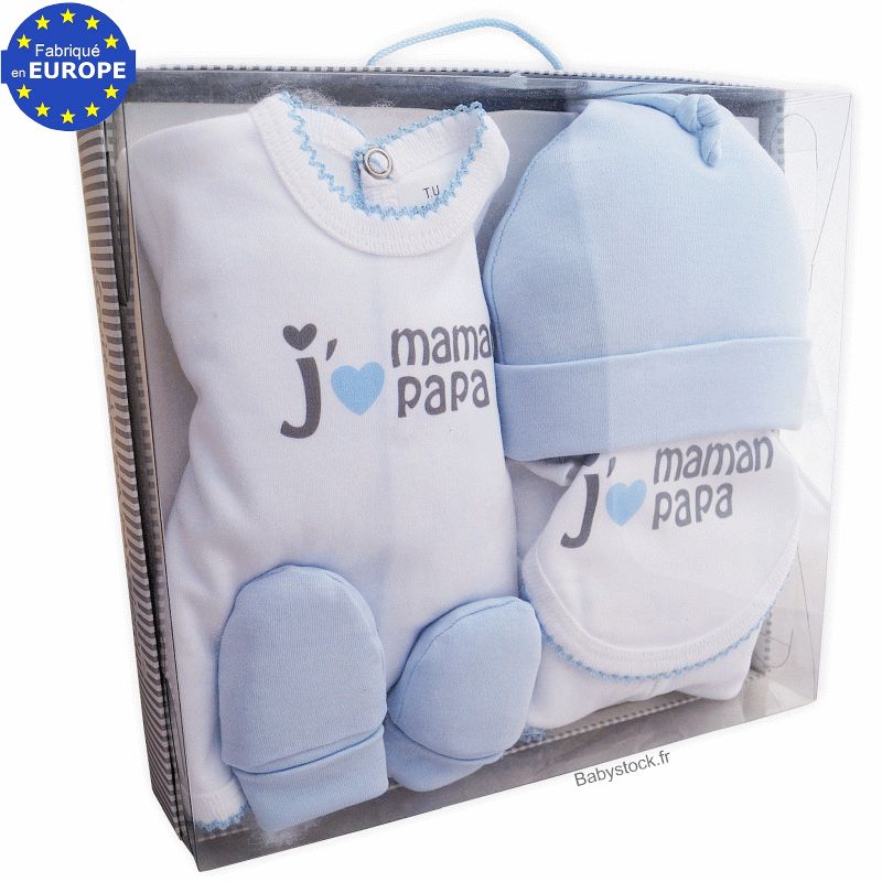 Coffret cadeau de naissance bébé garçon pyjama bonnet bavoir lapin bleu 0-3  mois - Cdiscount Puériculture & Eveil bébé