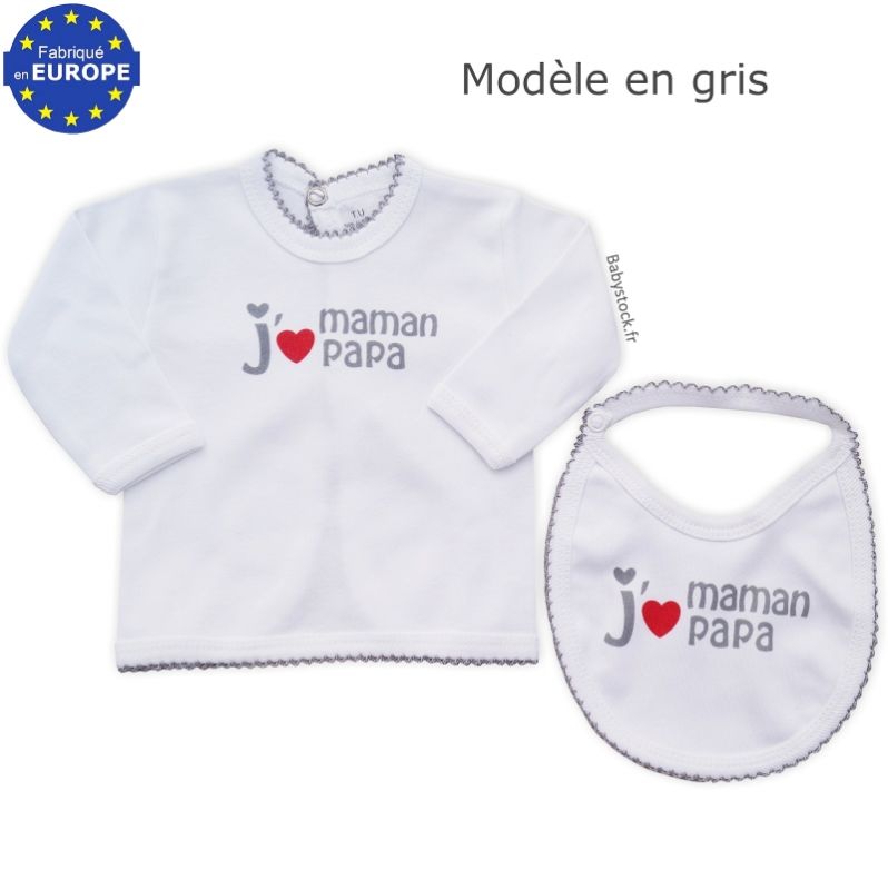 Coffret naissance garçon 5 pièces 100% coton j'aime Maman Papa