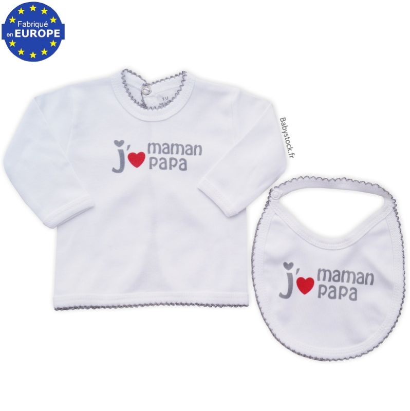 Coffret naissance mixte 5 pièces 100% coton j'aime Maman Papa > Babystock