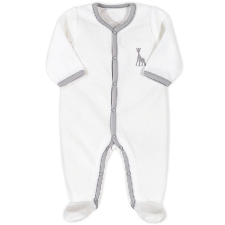 Pyjama velours bébé unisexe blanc et gris brodé Sophie la Girafe
