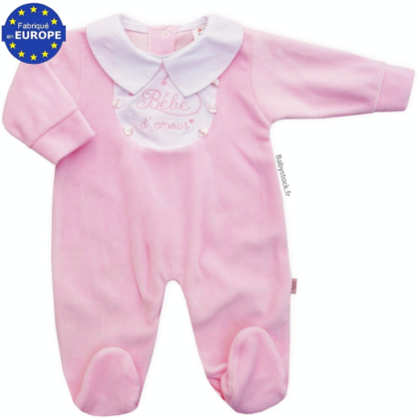 Pyjama dors bien fille en velours rose brod B b d amour fabriqu