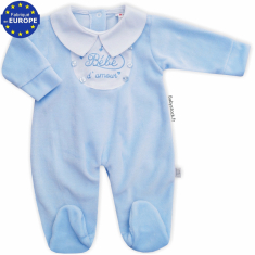 Pyjama garçon en velours bleu ciel brodé Bébé d'amour