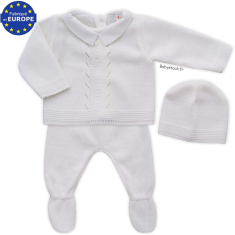 Ensemble bébé en maille blanche et col piqué blanc 3 pièces