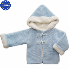  Gilet manteau bébé garçon en tricot maille mousse bleu doublé blanc