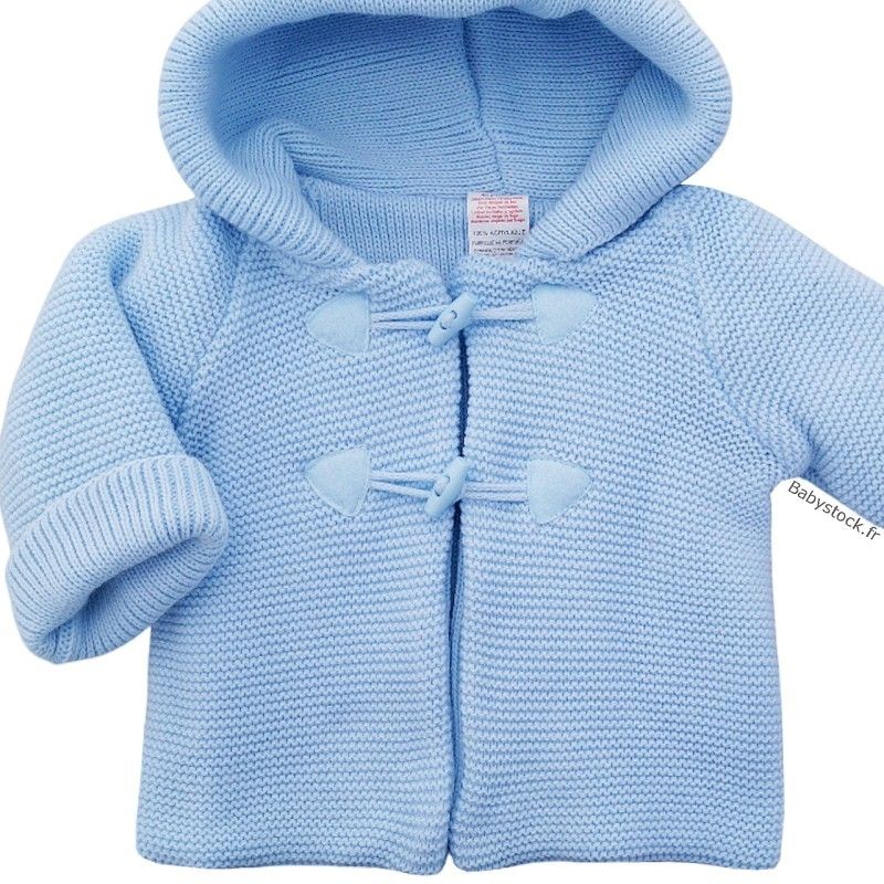 Gilet manteau bébé garçon tricot maille mousse bleu doublé blanc > Babystock