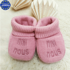 Chaussons bébé fille en maille tricot rose brodé Mini nous