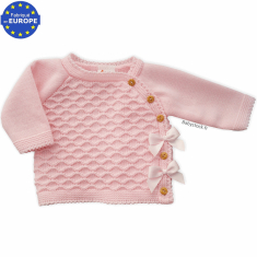 Brassière bébé fille en maille fantaisie rose et noeud satin