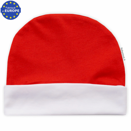 Bonnet bébé en jersey coton rouge à revers blanc