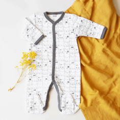 Pyjama bébé unisexe en tissu matelassé blanc et gris Chat