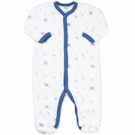 Pyjama bébé garçon en velours blanc imprimé étoiles bleu nuit
