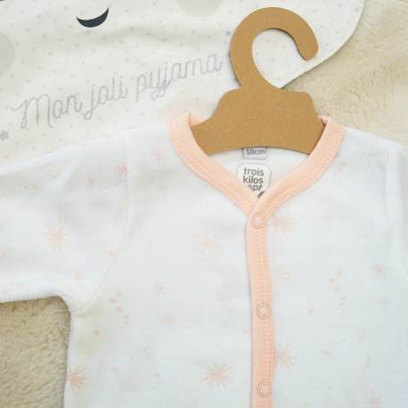 Pyjama bébé fille en velours blanc imprimé étoiles roses