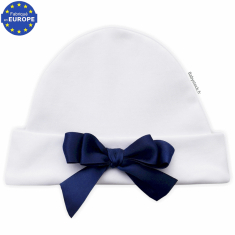 Bonnet bébé fille en jersey 100% coton et noeud en satin marine