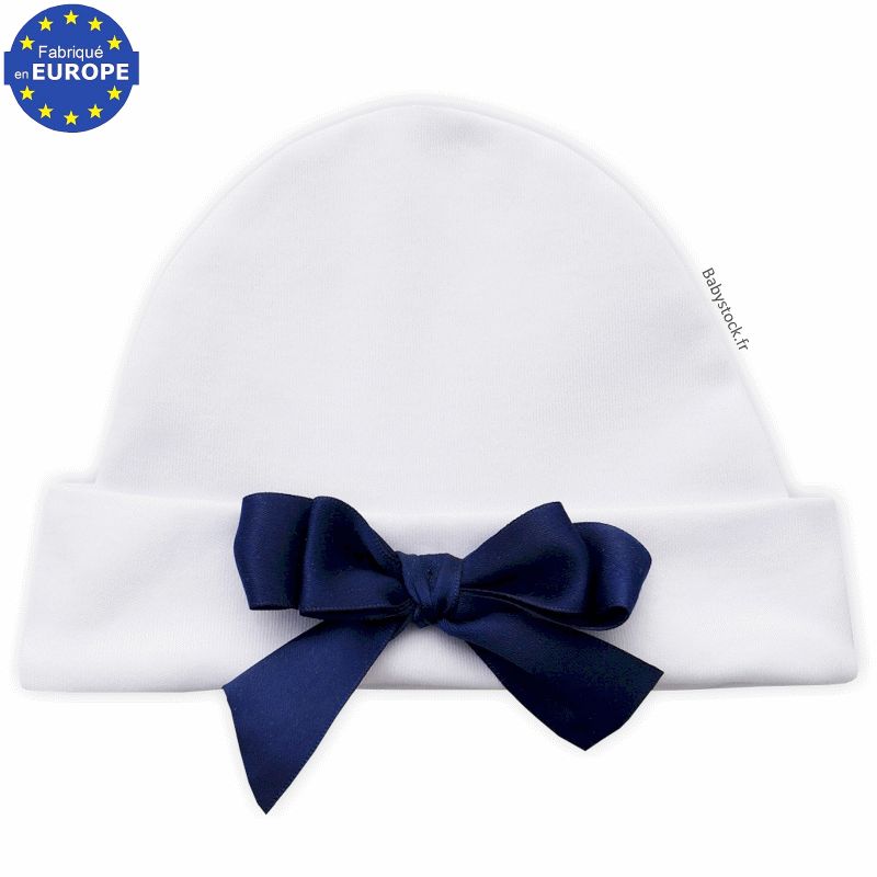 Bonnet bébé garçon en jersey coton bleu ciel avec nœud > Babystock