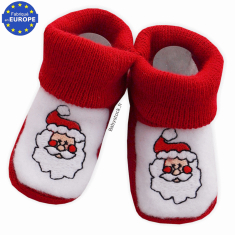 Chaussons bébé en maille rouge brodé Père Noël