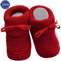 Chaussons bébé mixte en tricot maille rouge