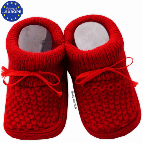 Chaussons bébé mixte en tricot maille rouge