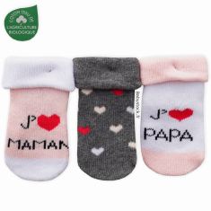 Lot 3 paires de chaussettes bébé fille J'aime Maman J'aime Papa