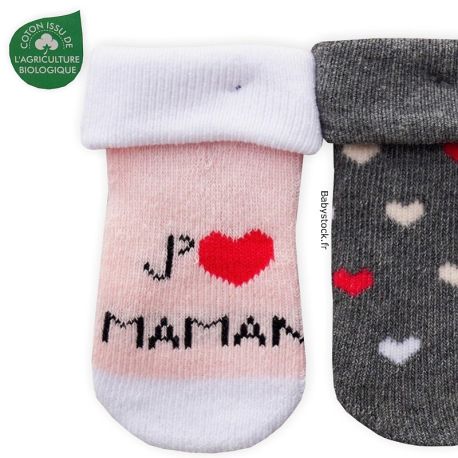 Chaussettes bébé fille blanc / rose J'aime Maman > Babystock