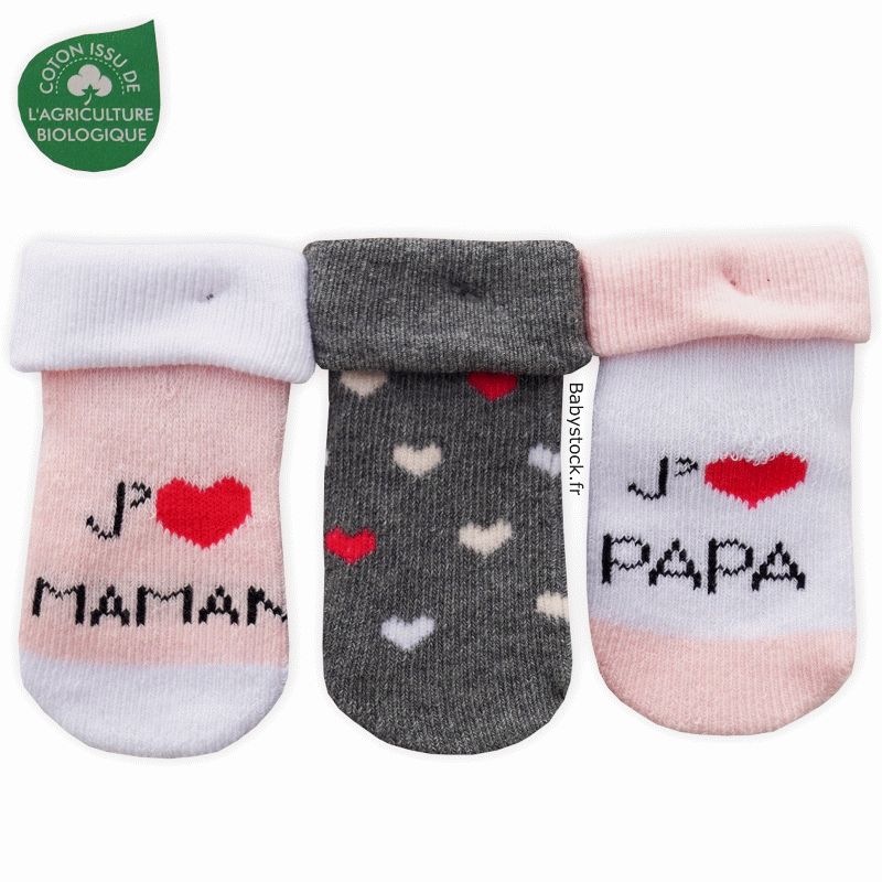 Lot 3 paires de chaussettes bébé fille J'aime Maman J'aime Papa > Babystock