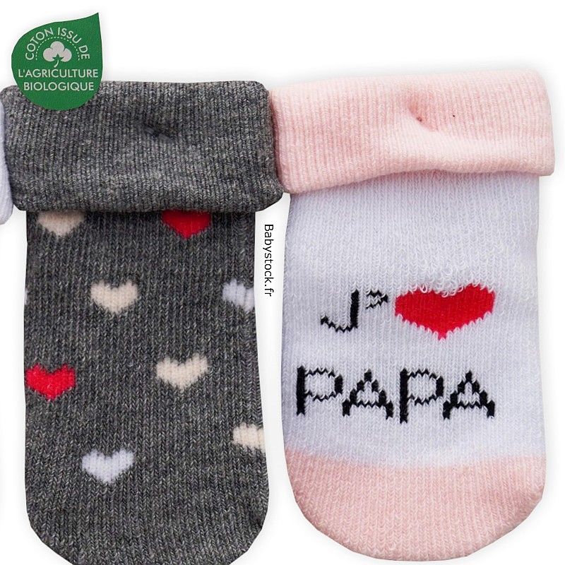 Lot 3 paires de chaussettes bébé fille J'aime Maman J'aime Papa > Babystock