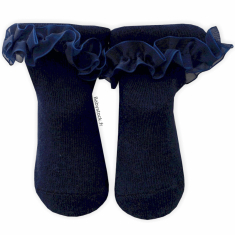 Chaussettes bébé fille en coton marine avec volant en voile