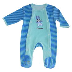 Pyjama bébé prématuré 45 cm en velours turquoise Doudou