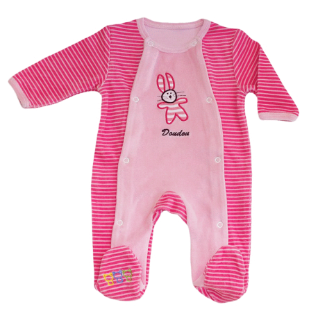 Pyjama bébé prématuré 45 cm en velours rose Doudou