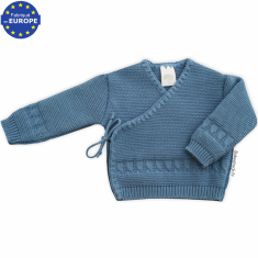 Brassière bébé garçon 0/3 mois en maille tricot point mousse et torsades  bleu layette fabriqué au Portugal à 8,99 €