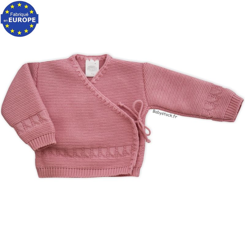 Brassière bébé naissance fille en maille acrylique rose layette