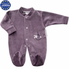 Pyjama bébé préma fille 40cm en velours mauve brodé Lapin