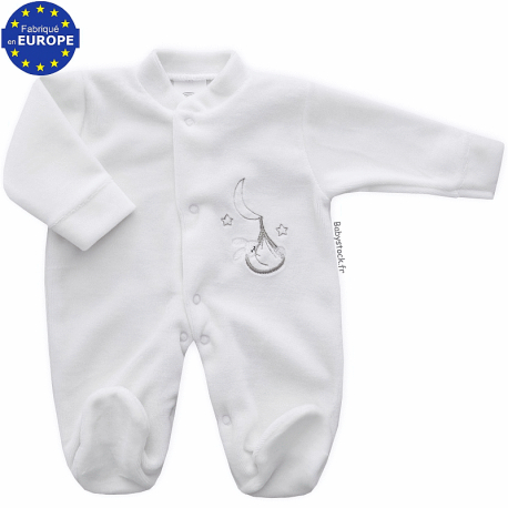 Pyjama bébé préma mixte 40cm en velours blanc brodé Lapin