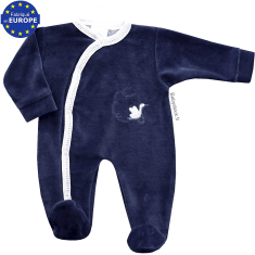Pyjama bébé préma 43cm en velours bleu nuit brodé Cigogne