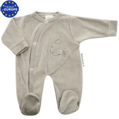 Pyjama préma mixte 43cm en velours gris chiné brodé Cigogne