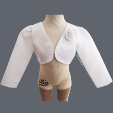 Boléro de baptême pour bébé fille en satin blanc et fleurs