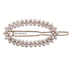 Barrette ovale pour bébé - enfant en métal doré et perles