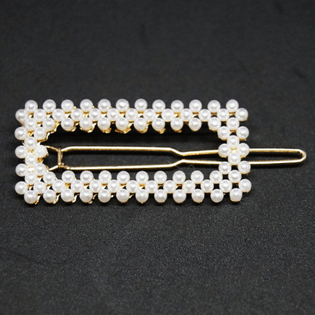 Barrette rectangle pour bébé fille en métal doré et perles