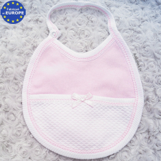 Petit bavoir naissance bébé fille en piqué coton blanc et rose