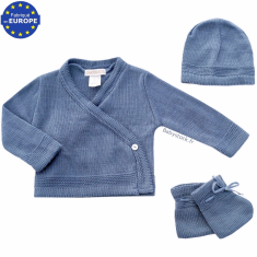Brassière cache-cœur bébé garçon en maille tricot bleu denim