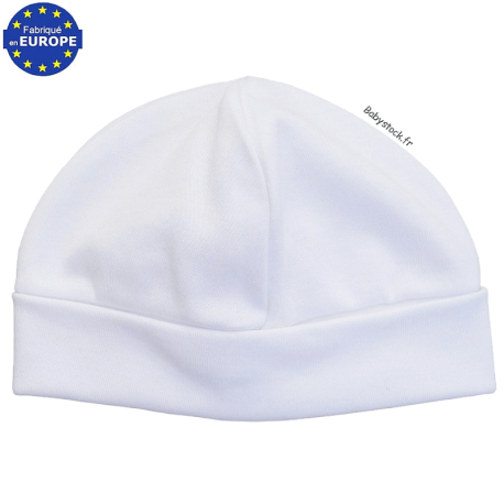 Bonnet bébé naissance mixte - unisexe en jersey coton blanc