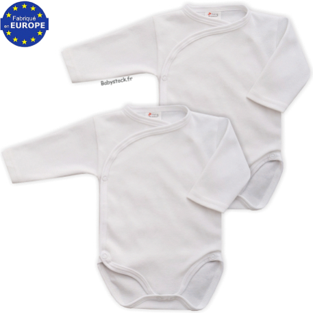 Lot de 3 bodies croisés manches courtes Petit Bateau blanc + bleu