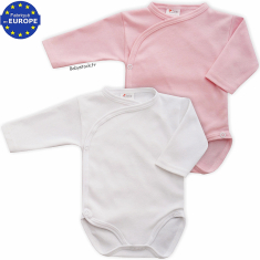 Lot 2 body croisé bébé fille en jersey coton blanc et rose